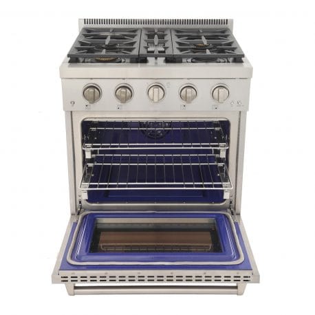 Kucht Professional 30 Inch Single Oven Gas Range in stainless steel. Oven open.
