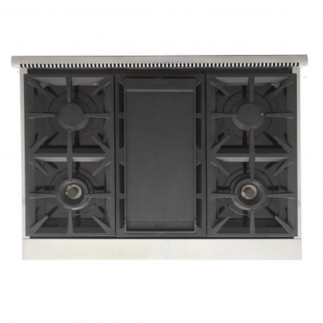 Kucht Professional 36 Inch Single Oven Gas Range top view with removable professional griddle.
