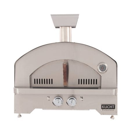 Kucht Professional Napoli Gas-Powered Pizza Oven in stainless steel with oven door closed. Front view.