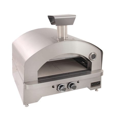 Kucht Professional Napoli Gas-Powered Pizza Oven in stainless steel. View from above left.