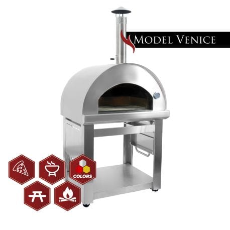Kucht Professional Venice Wood-Fired Pizza Oven in stainless steel with Kucht graphics.