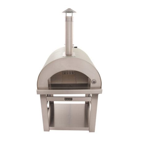 Kucht Professional Venice Wood-Fired Pizza Oven in stainless steel. Top front view.