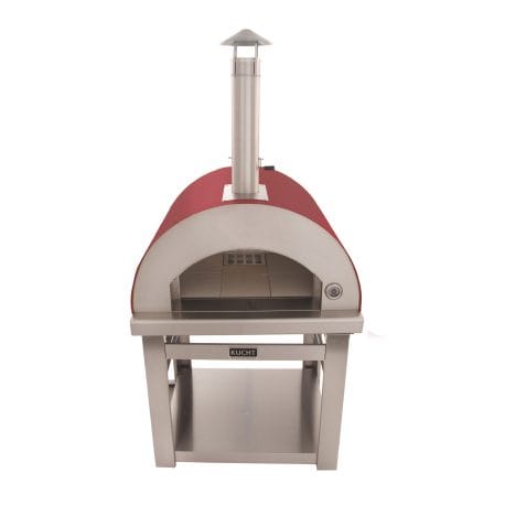 Kucht Professional Venice Wood-Fired Pizza Oven in red color. Top front view.