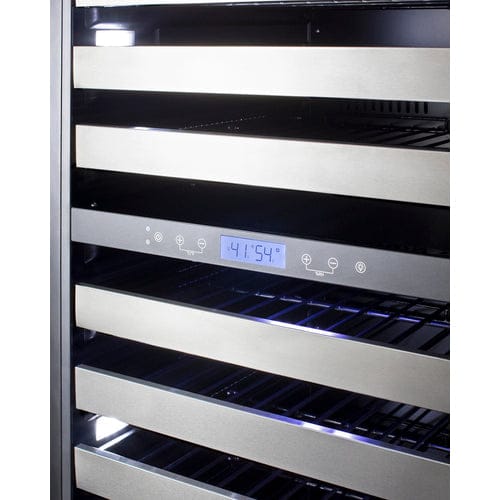 Summit 116 Bottle Dual Zone 24 Inch Wide Commercial Wine Cooler with digital control panel.