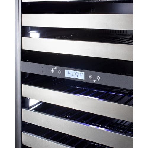 Summit 149 Bottle Triple Zone 24 Inch Wide Commercial Wine Cooler with digital control panel.