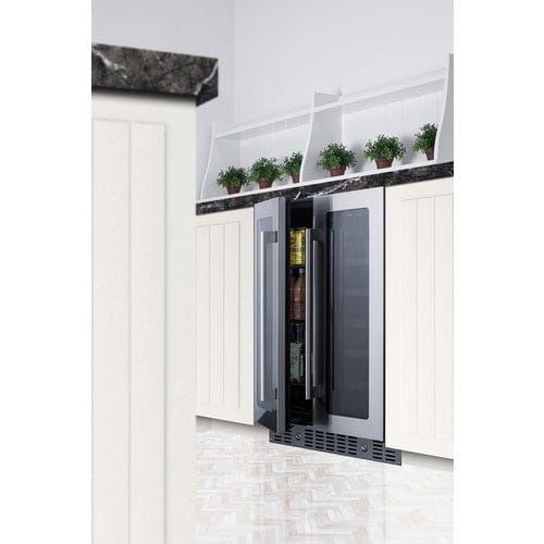 Summit 21 Bottle Single Zone 24 Inch Wide ADA Compliant Wine and Beverage Cooler built into an outdoor setting.