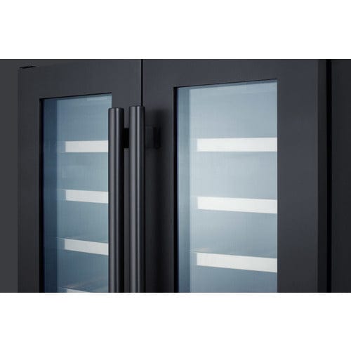 Summit 42 Bottle Dual Zone 24 Inch Wide Wine Cooler with black stainless steel trimmed doors.