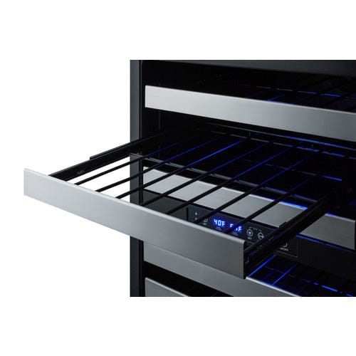 Summit 46 Bottle Dual Zone 24 Inch Wide Commercial Wine Cooler with full-extension wire shelving.