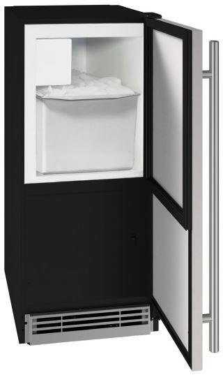 Door Opened, UHCR115-BS01A 15&quot; 1 Class Series Ice Maker with up to 25 lb Daily Production and Storage, Crescent Shaped Ice, 4 Adjustable Legs, White Interior, No Drain Required, in Black, 2