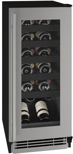 U-Line 1 Class 24 Bottle 15 Inch Wine Refrigerator Stainless Steel Front View