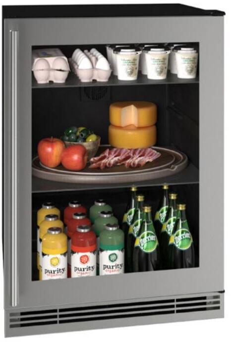 UHRE124-SG01A 24&quot; 1 Class Series Refrigerator with 5.7 cu. ft. or 185 Can/123 Bottle Capacity, Convection Cooling System, Reversible Hinge, Black Interior, White LED Lighting, Digital Touch Pad Control, Stainless Steel Trim Glass Door