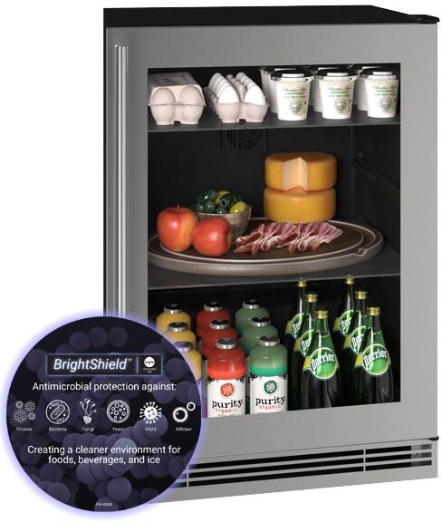 BrightShield, UHRE124-SG81A 24&quot; Compact Refrigerator with Glass Door, 5.7 cu. ft. Capacity, Adjustable Tempered Glass Shelves, Reversible Hinge, 115 Volts and BrightShield Antimicrobial Lighting in Stainless Steel, 2