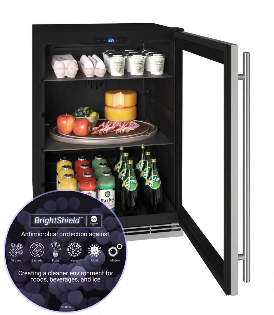 Interior, UHRE124-SG81A 24&quot; Compact Refrigerator with Glass Door, 5.7 cu. ft. Capacity, Adjustable Tempered Glass Shelves, Reversible Hinge, 115 Volts and BrightShield Antimicrobial Lighting in Stainless Steel, 3