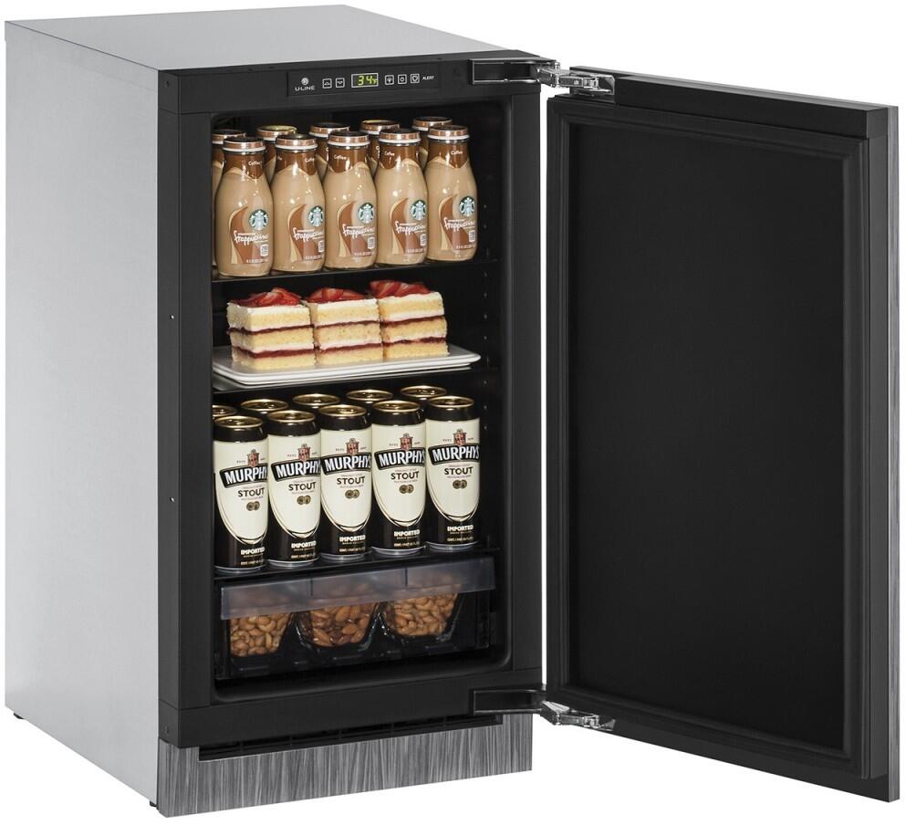 Filled Interior, U-2218RINT-00B 18&quot; 2000 Series Built-In Solid Door Compact Refrigerator with 3.4 cu. ft. Capacity, Convection Cooling System, 4 Adjustable Glass Shelves, and Slide Out Crisper Drawer: Panel Ready, 3