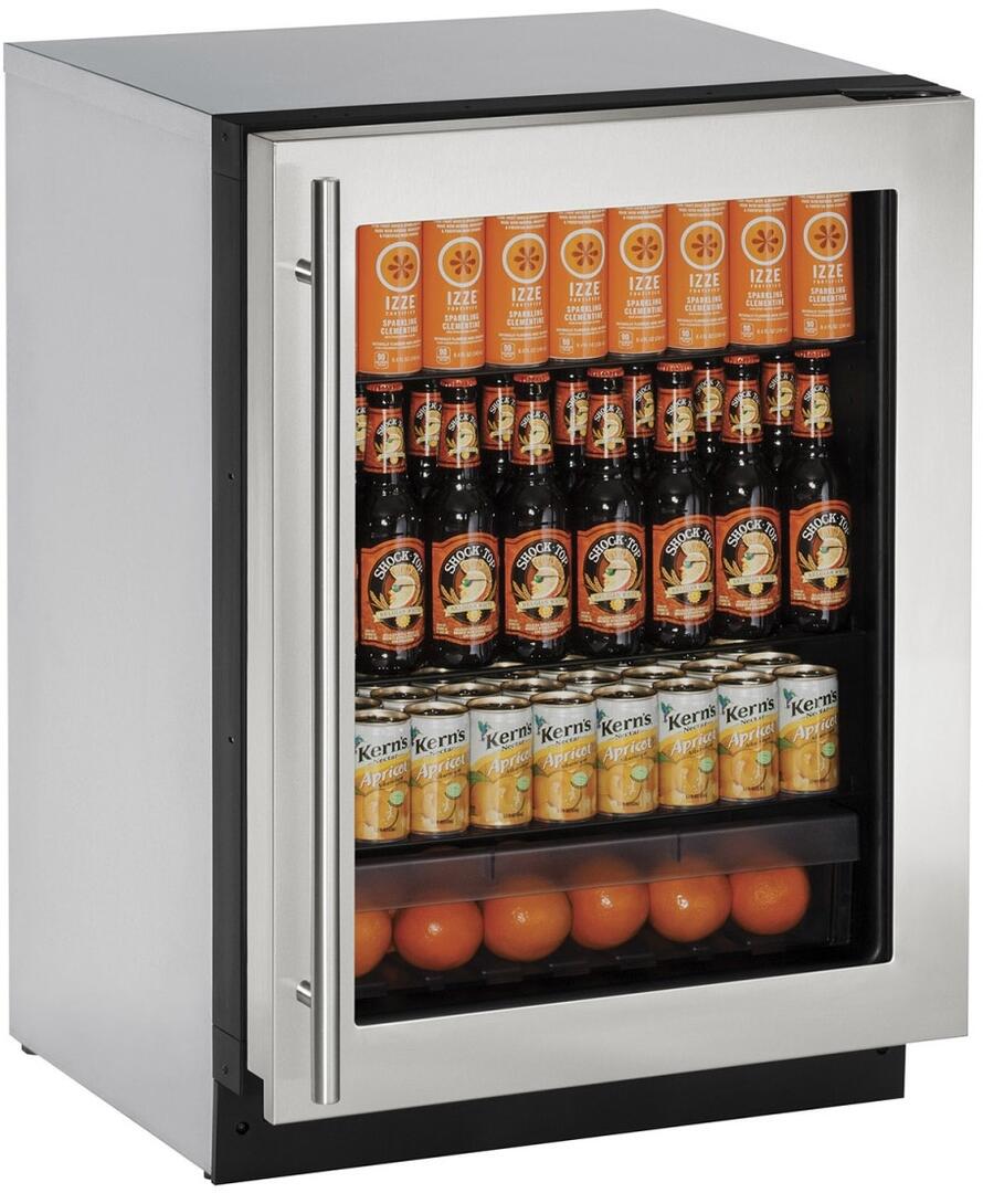 Main Image, U-2224RGLS-00B 24&quot; 2000 Series Compact Refrigerator with Lock, 4.9 cu. ft. Capacity, 3 Tempered Glass Shelves, Convection Cooling System, Digital Touchpad Control, and UV-Protected Glass Door, in Stainless Steel