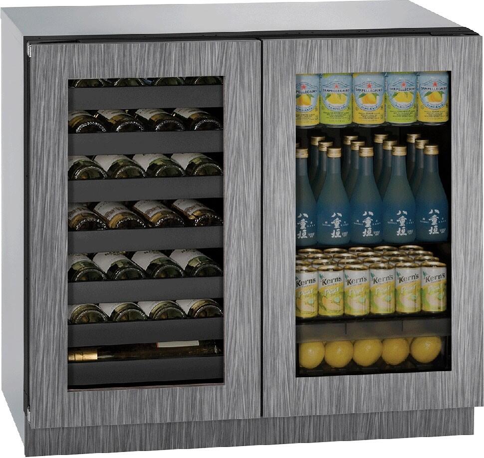 Main Image, Custom Panel and Handle Not Included, U-3036BVWCINT-00B 36&quot; Modular 3000 Series Beverage Center with U-Select Control, Dual Temperature Zones, 7 Wine Racks, 31 Wine Bottle Capacity and Triple Thermopane Glass Door in Panel Ready