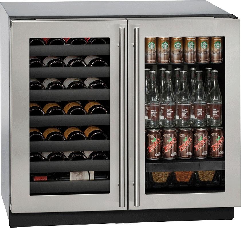 Main Image, U-3036BVWCS-00B 36&quot; Modular 3000 Series Beverage Center with U-Select Control, Dual Temperature Zones, 7 Wine Racks, 31 Wine Bottle Capacity and Triple Thermopane Glass Door in Stainless Steel