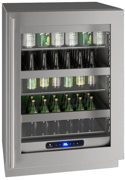 Main Image, UHRE524-SG81A 24&quot; 5 Class Compact Refrigerator with Glass Door, BrightShield Antimicrobial Lighting, 5.2 cu. ft. Capacity, and 3 Slide &amp; Secure Bins Reversible Hinge in Stainless Steel