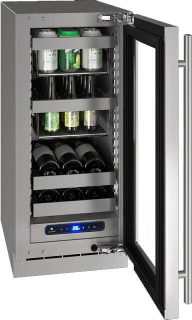 Interior View, Shown in Stainless Steel, UHBV515-IS01A 5 Class 15&quot; Beverage Center with 2.9 cu. ft. Capacity, Two Removable Full-Extension Wine Racks, LED Lighting and Soft Close Door in Panel Ready Solid, 2
