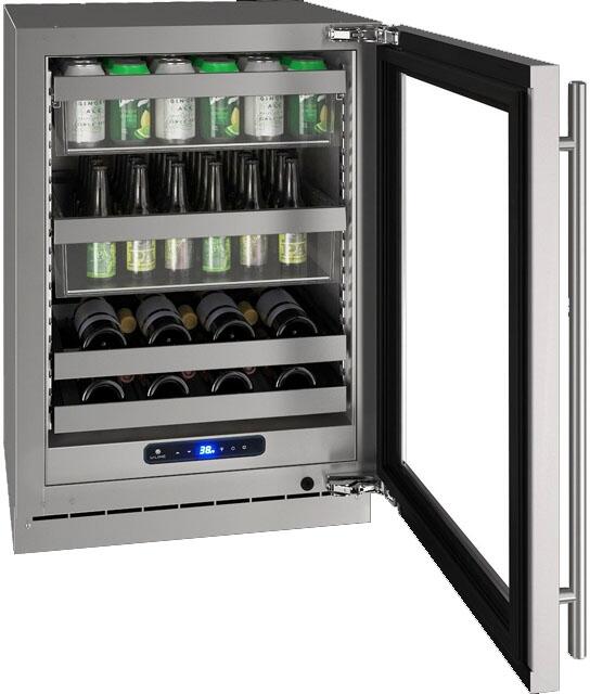 Interior View, Shown in Stainless Steel, UHBV524-IG01A 5 Class 24&quot; Beverage Center with 5.2 cu. ft. Capacity, Two Removable Full-Extension Wine Racks, LED Lighting and Soft Close Door in Panel Ready with Glass, 2