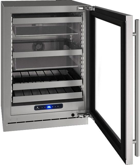 Interior View, Shown in Stainless Steel, UHBV524-IG01A 5 Class 24&quot; Beverage Center with 5.2 cu. ft. Capacity, Two Removable Full-Extension Wine Racks, LED Lighting and Soft Close Door in Panel Ready with Glass, 3