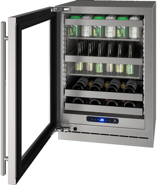 UHBV524SG51A Interior View, UHBV524-SG51A 5 Class 24&quot; Left Hinge Beverage Center with 5.2 cu. ft. Capacity, Two Removable Full-Extension Wine Racks, LED Lighting and Soft Close Door in Stainless Steel, 2