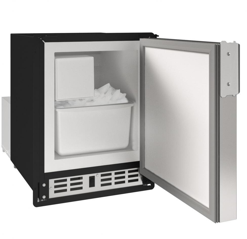 Interior, UMCR114-BC01A 14&quot; Marine Series Crescent Ice Maker with up to 23 lb Daily Production, 12 lb Storage Capacity, White Interior, Flange to Cabinet, Reversible Hinge, No Drain Required, 115 Volts in Black, 2