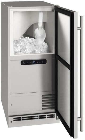 Interior, UOCL115-SS01B 15&quot; Outdoor Clear Ice Maker with up to 55 lb Daily Production, 25 lb Storage Capacity, Digital Touch Pad Control, U-Choose Feature, Silent Setting, Indicator Alert, Bright White LED Lighting, White Interior, Reversible Hinge, in Stainless Steel, 2