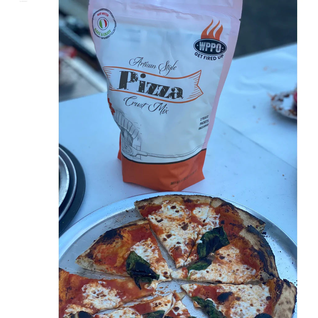 WPPO Artisan Style Pizza Crust Mix Beside A Pizza