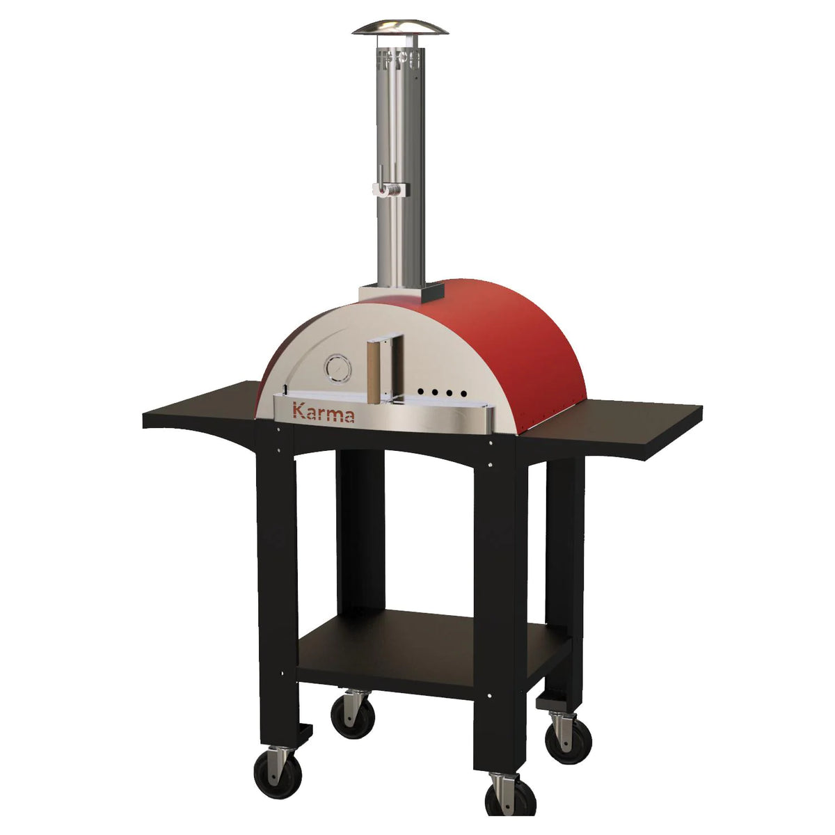 WPPO Karma 25 Inch Stainless Steel Wood Fired Freestanding Outdoor Pizza Oven Red Front View