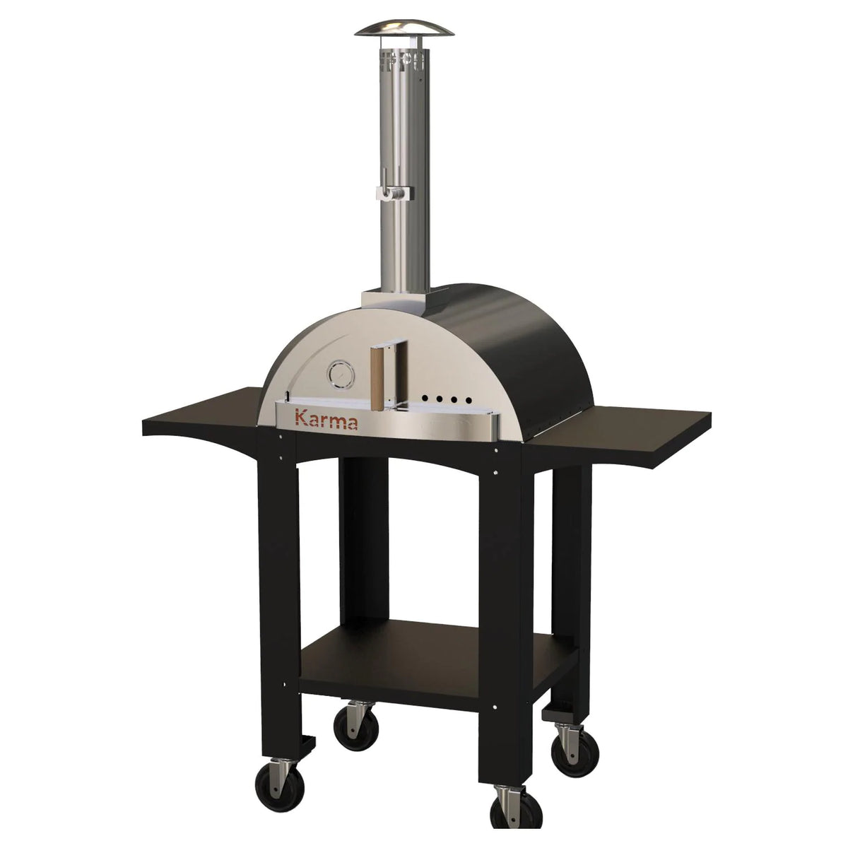 WPPO Karma 25 Inch Stainless Steel Wood Fired Freestanding Outdoor Pizza Oven Black Front  View