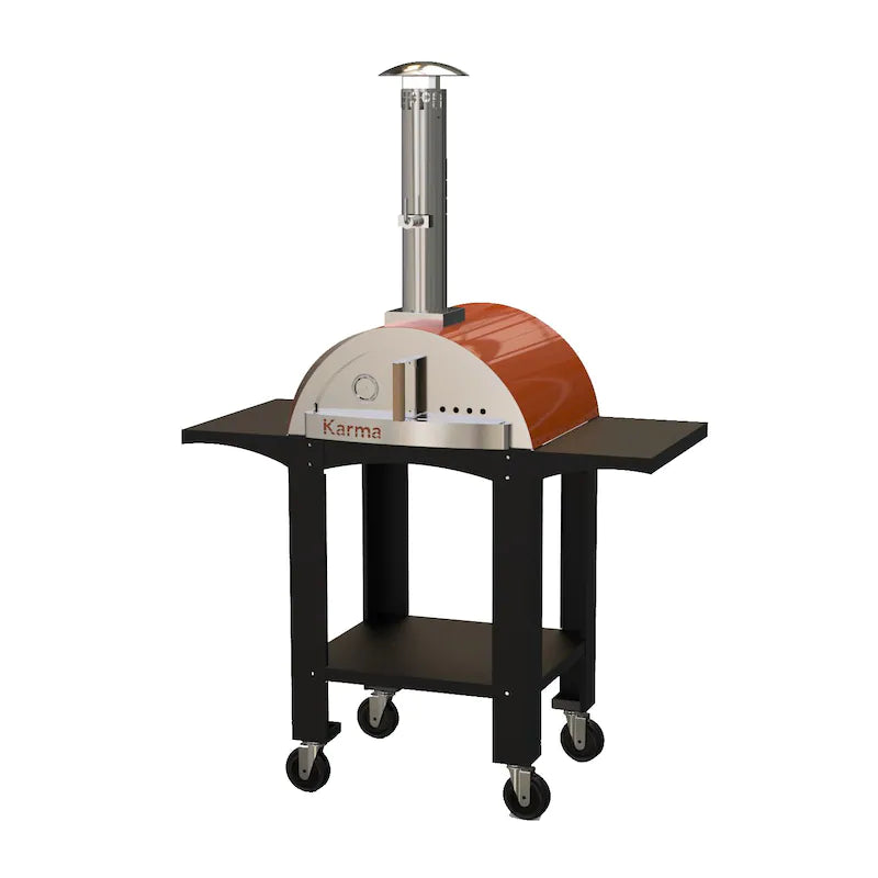 WPPO Karma 25 Inch Stainless Steel Wood Fired Freestanding Outdoor Pizza Oven Orange Front View