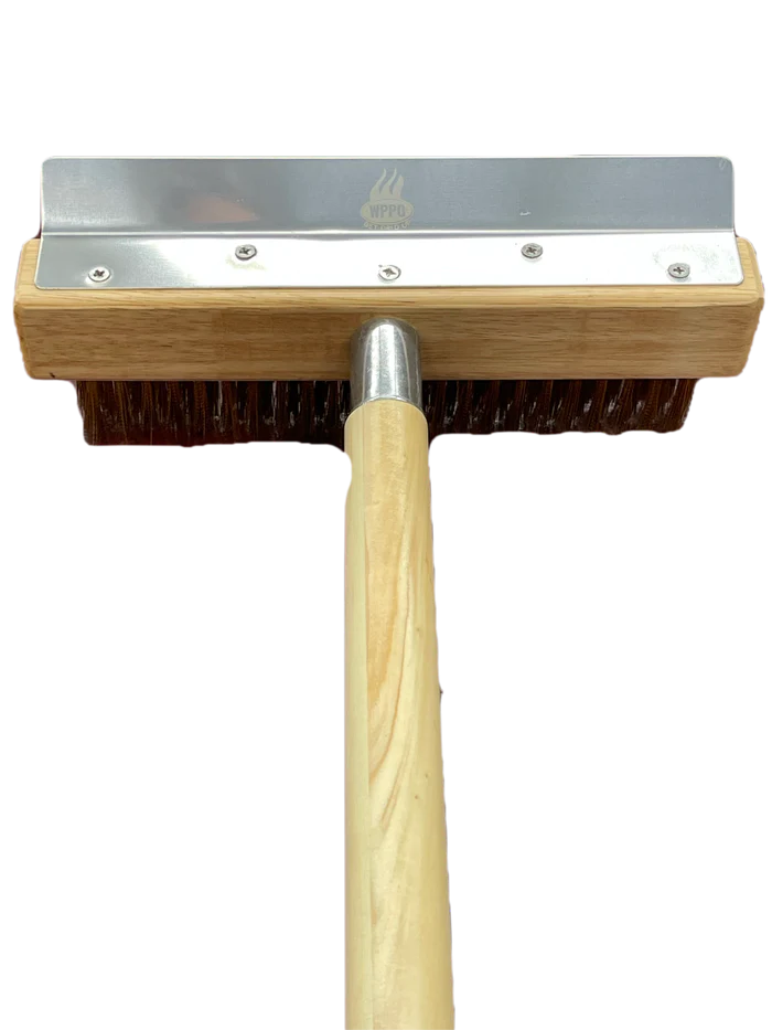 WPPO Pizza Oven Brush with Wooden Handle and Stainless Steel Scraper Back View