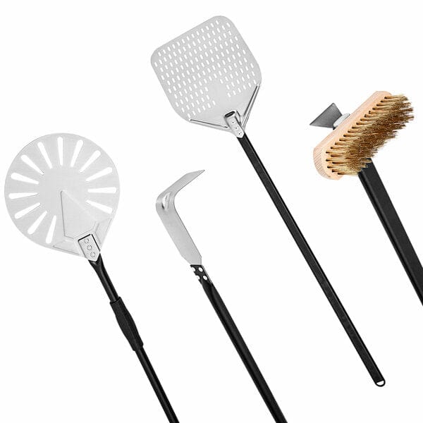 WPPO Pro Aluminum 4 Piece Wood Fired Pizza Oven Utensil Kit Angle View