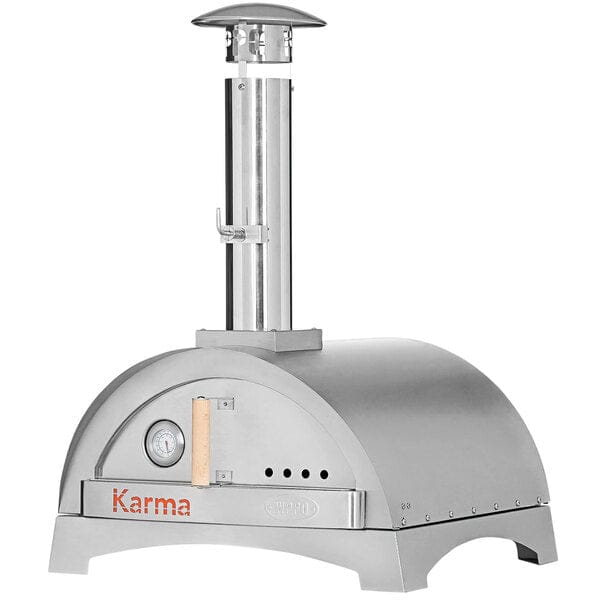 WPPO Karma 25 Inch Stainless Steel Wood Fired Countertop Pizza Oven view of front with oven door closed