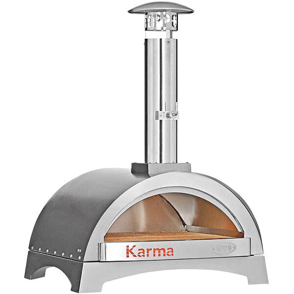 WPPO Karma 25 Inch Stainless Steel Wood Fired Countertop Pizza Oven view of front with oven door open
